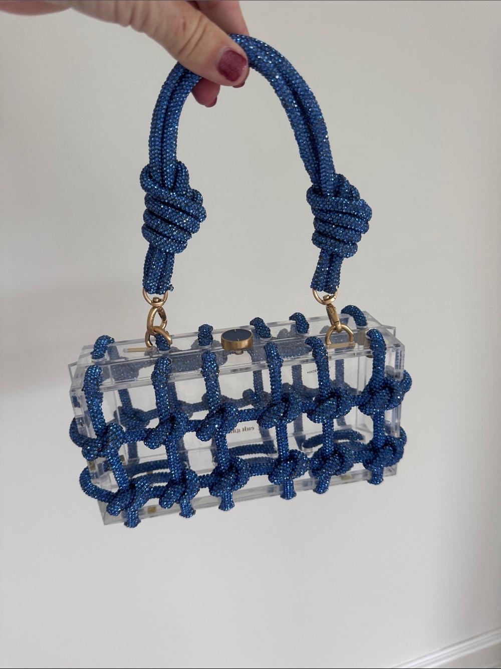 cult gaia Blue Knotted Acrylic Box Clutch